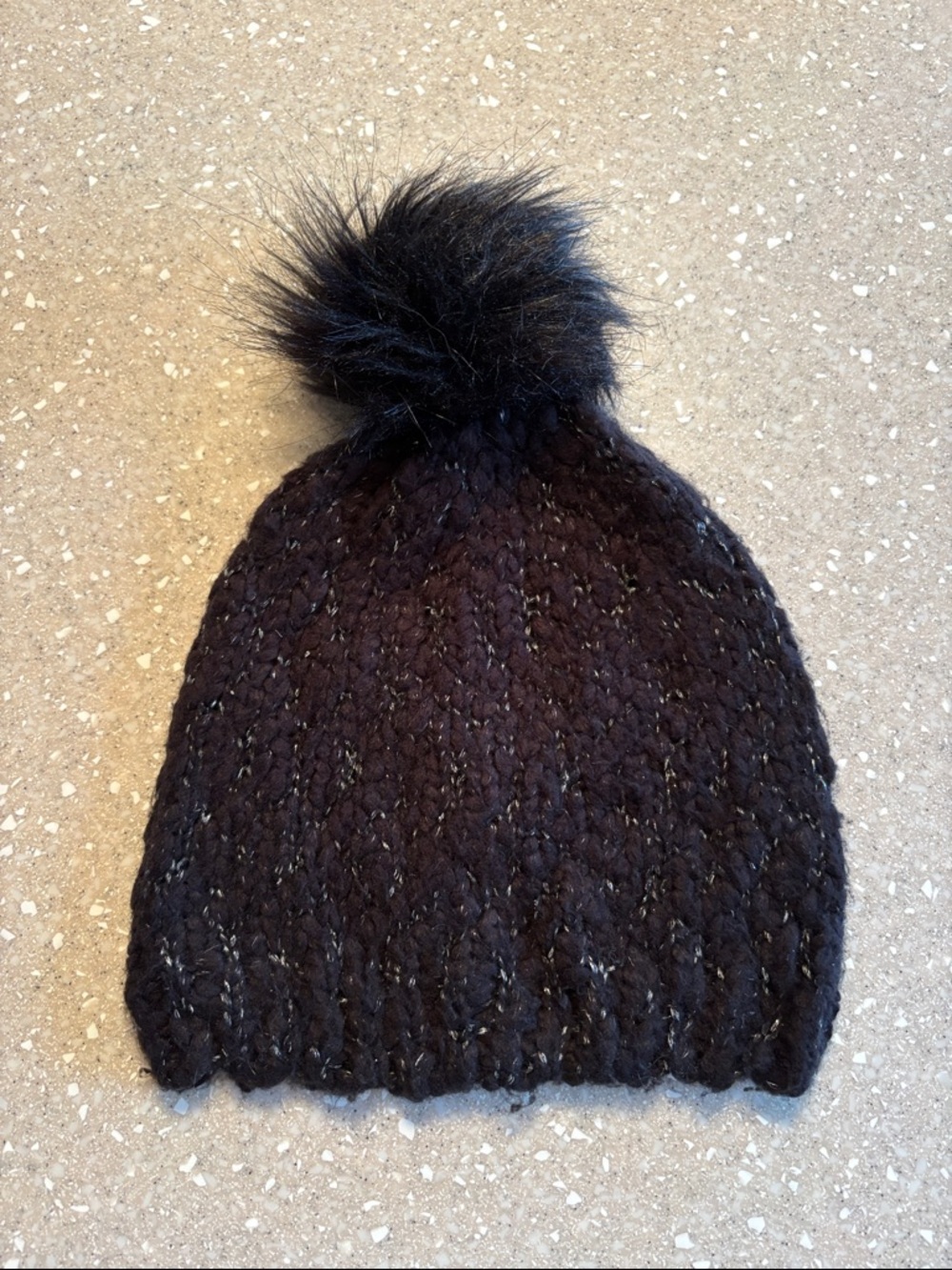 Merona Black Knit Beanie with Faux Fur Pom